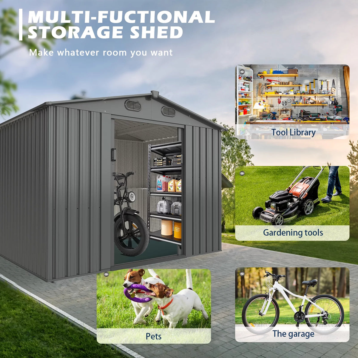 20x13 ft Metal Garage Shed with 2 Doors and 4 Vents T938151