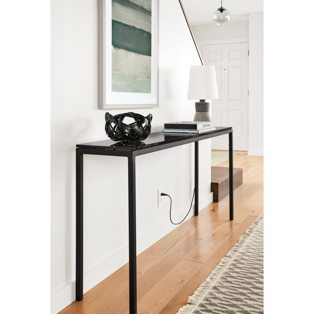 Clear Tempered Glass Console Table with Ocean Blue Base T785