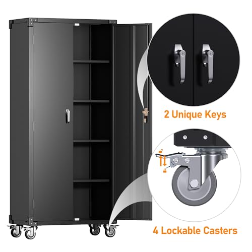 71" Tall Metal Storage Cabinet with 5 Tier Shelves and Locking Doors R733