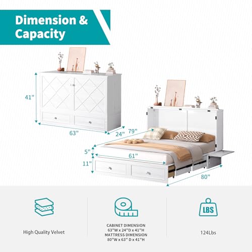 Queen Cabinet Cube Chest Bed with Tri-fold Mattress U31259