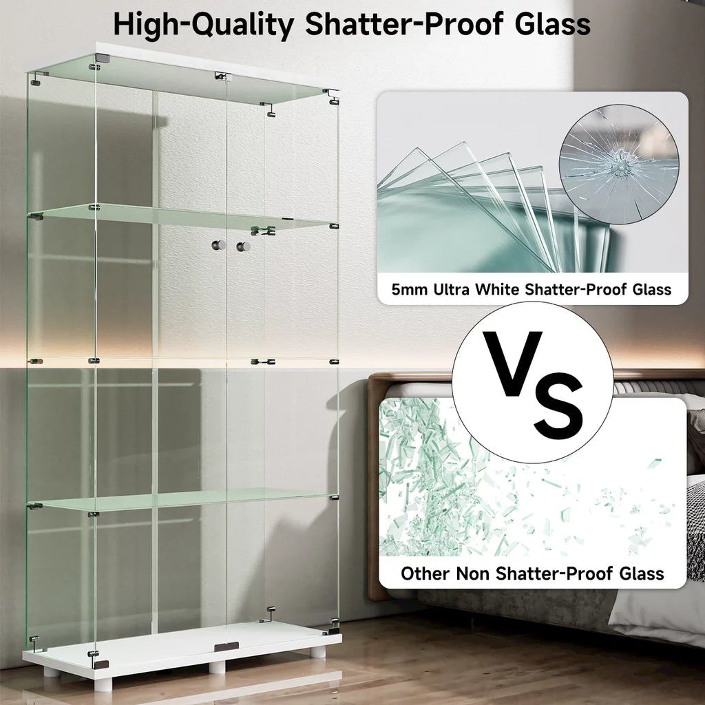 White Two-door Glass Display Cabinet with Locks G540347