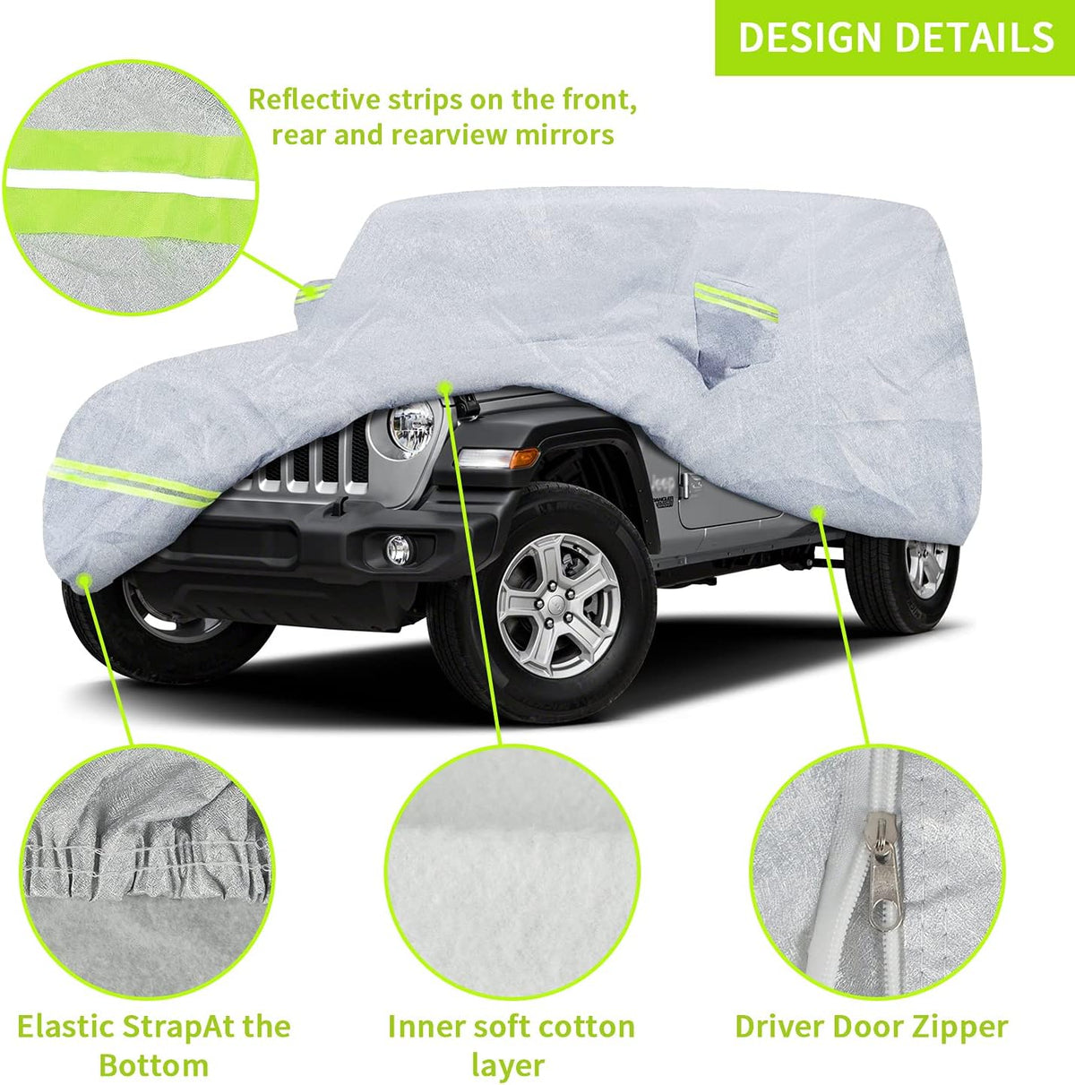 7 Layers Car Cover with Windproof Strap & Driver Door Zipper S8912