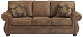 Gray Faux Leather Sofa with Nailhead Trim and 4 Accent Pillows P991