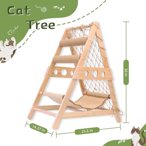 Cat Tower with Hammock Sisal Ball Solid Wood Cat Tree W8825