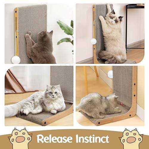 L-Shaped Cat Scratching Pad with Toy Balls D309