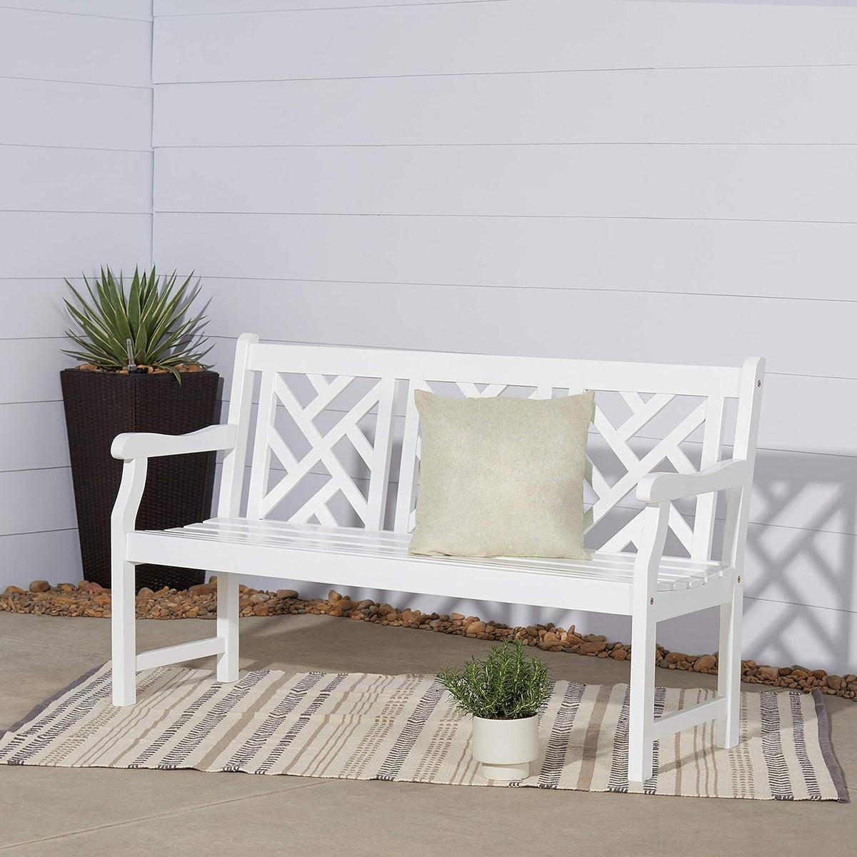 White Acacia Wooden Bench C31258