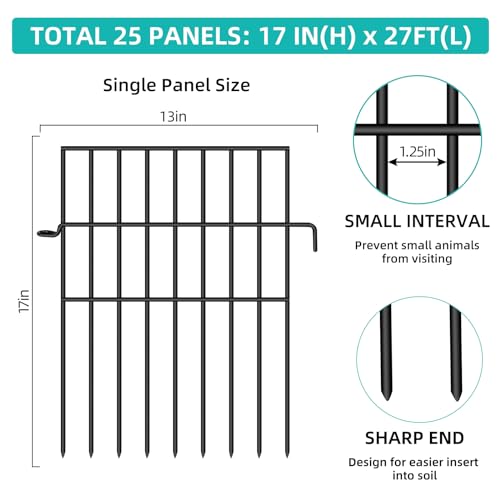 25 Panels No Dig Rustproof Metal Garden Fence, 17in x 27ft G7469