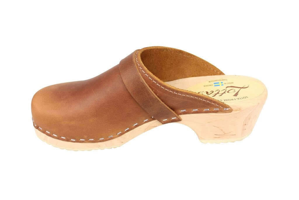 Brown Oiled Nubuck Leather Swedish Clogs Z412860