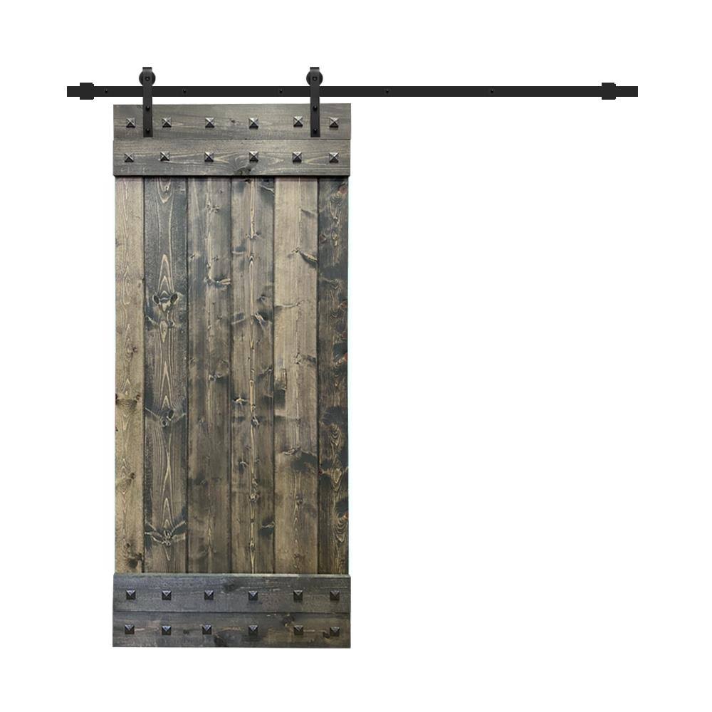 Espresso Stained Pine Wood Single Barn Door with Hardware G17819