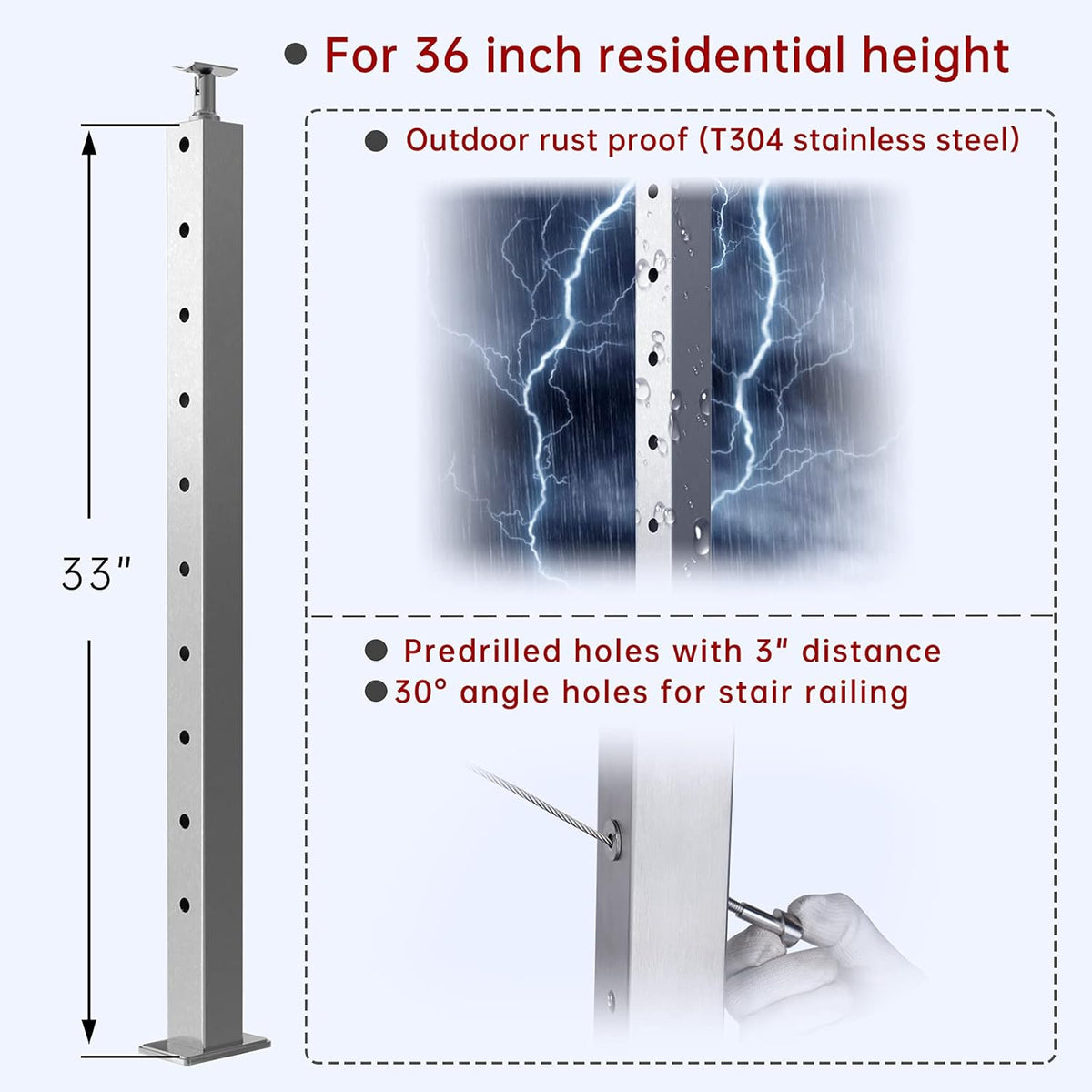 4 Pack Stainless Steel Cable Railing Post I7211