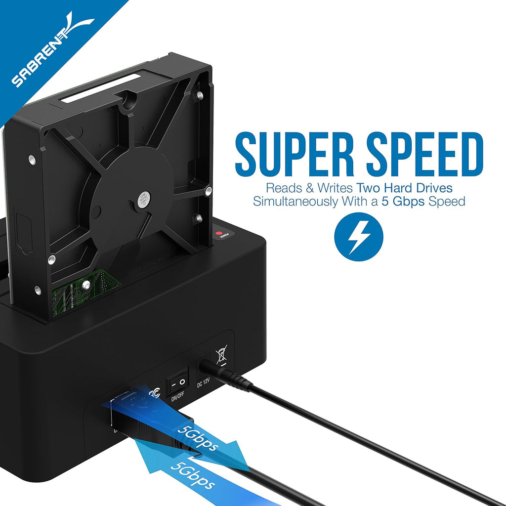 USB 3.0 to SATA Dual Bay External Hard Drive Docking Station for 2.5 or 3.5in HDD SSD with Hard Drive Duplicator Cloner Function 10TB Support Pack of 2 B9013