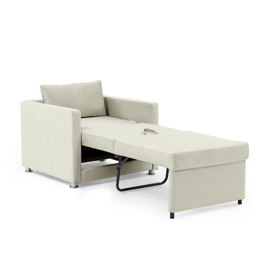 Beige Velvet Convertible Chair Bed B491