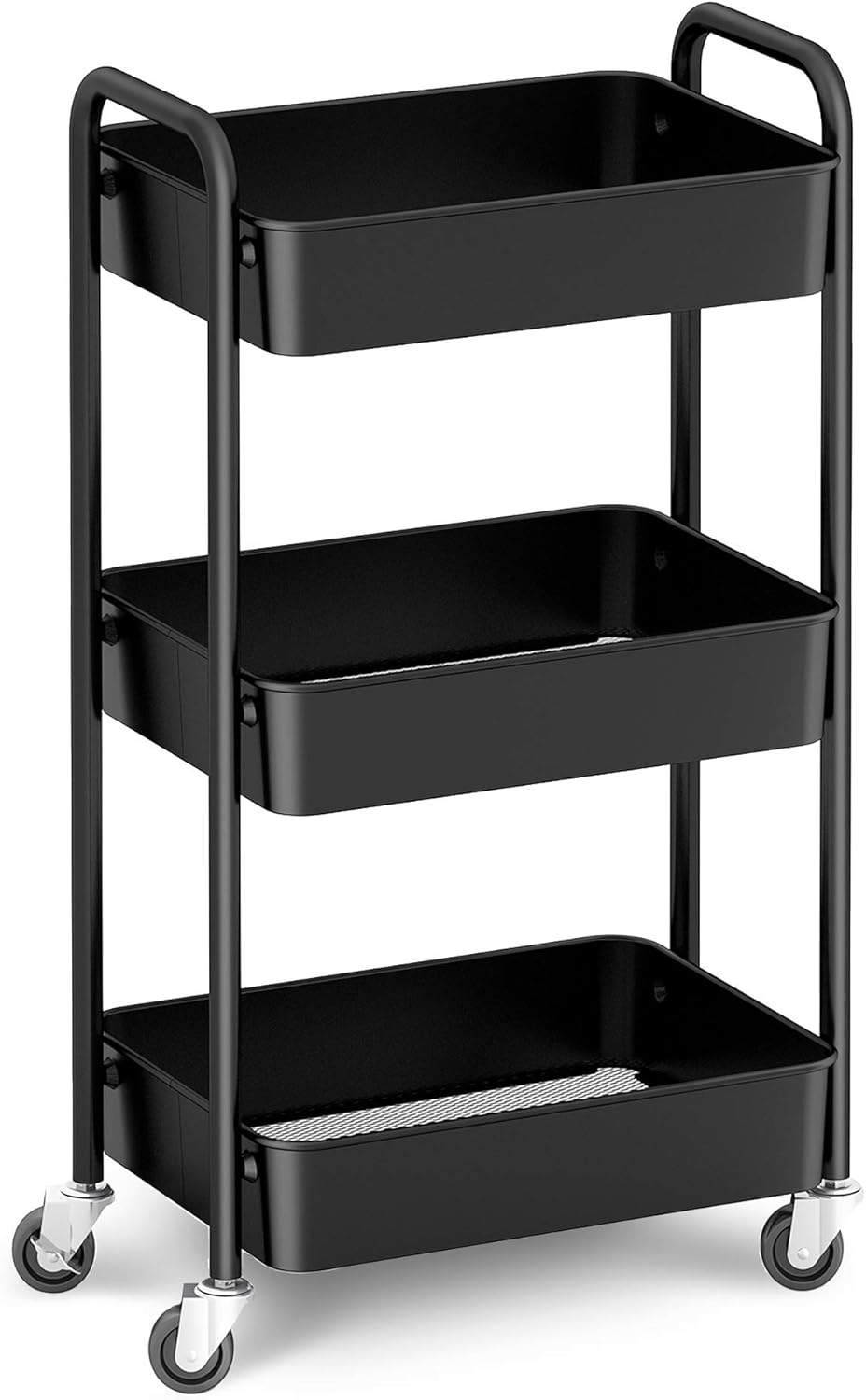 3-Tier Rolling Metal Storage Organizer Cart with Caster Wheels, White I845