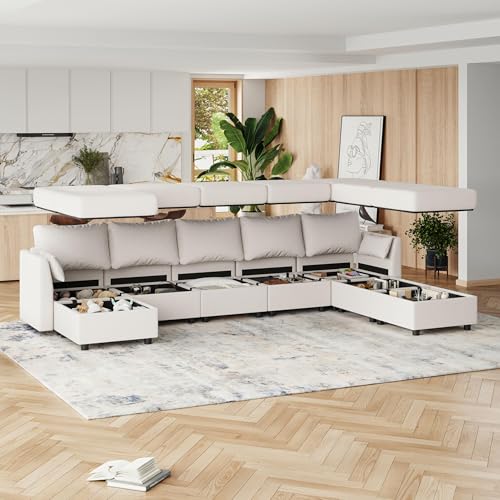 Light Grey 8 Seat U Shaped Sectional Sofa with Storage F4411