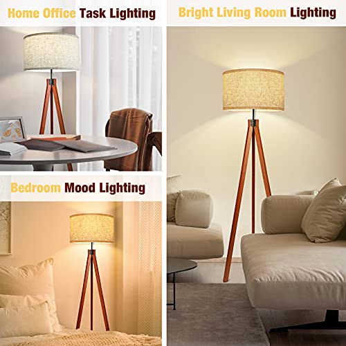 Flaxen Wood Tripod Floor Lamp with E26 Lamp Base P664