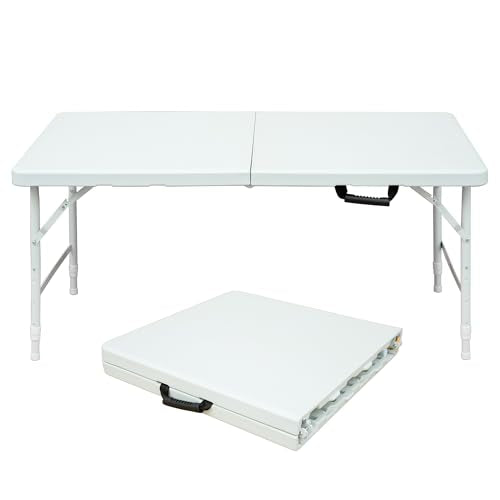4ft White Plastic Folding Table with Carry Handle Y25052