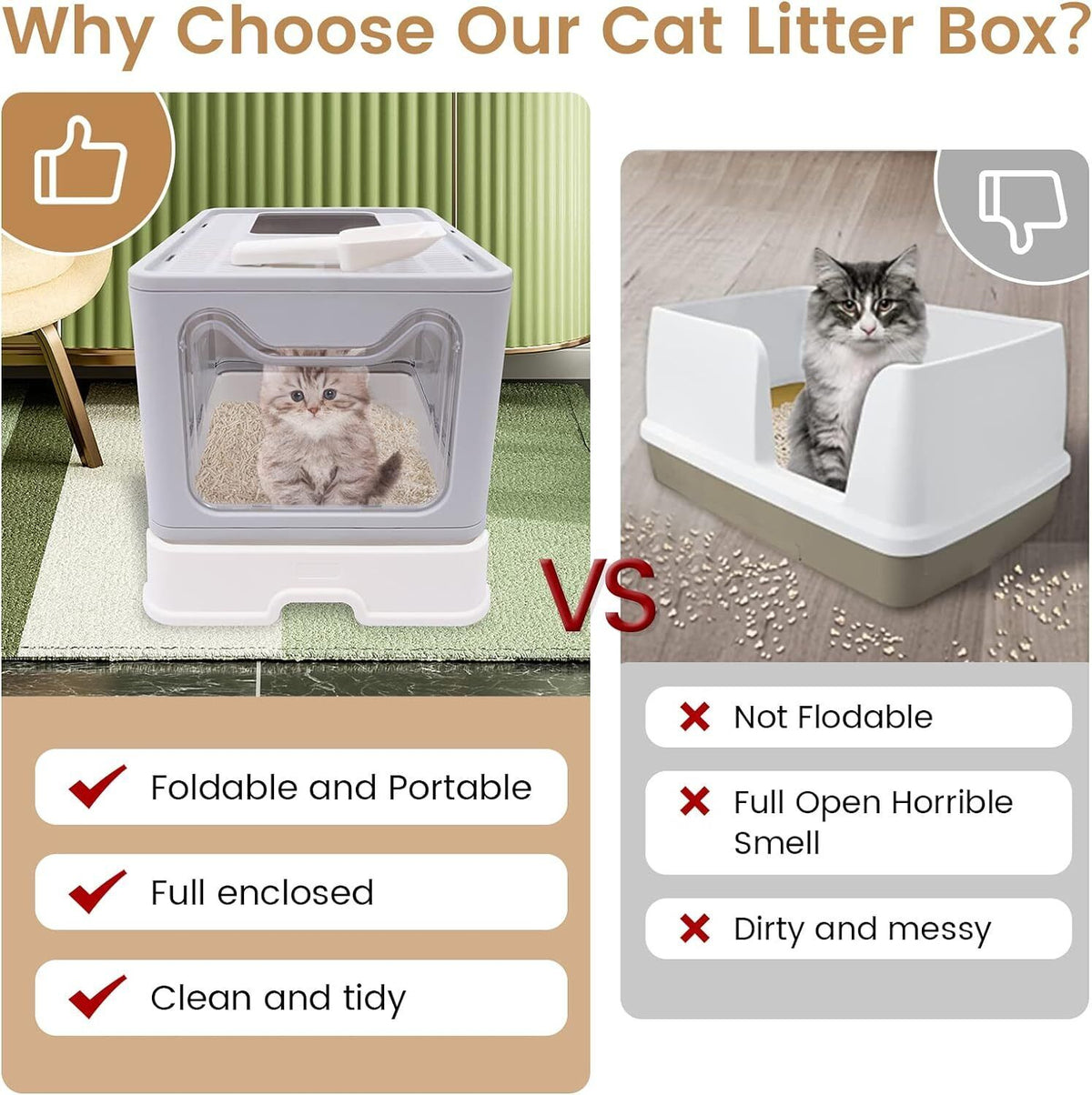 16.14" Foldable Enclosed Cat Litter Box with Lid C8113