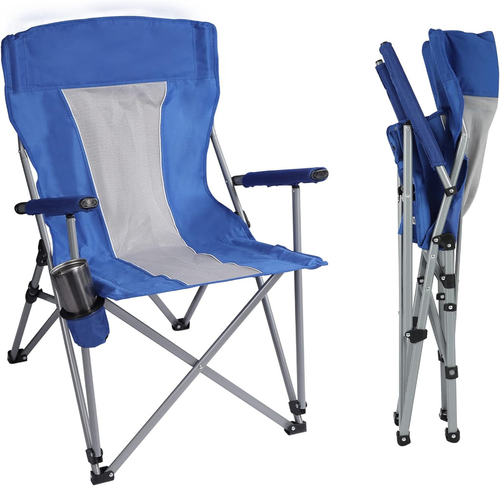 Oversized Folding Camping Chairs with Hard Armrests and Cup Holder O89811