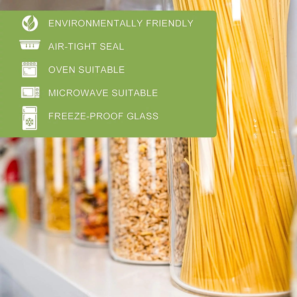 Set of 6 Airtight Borosilicate Glass Storage Jars with Bamboo Lids, 2 Sizes A592178