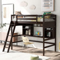 Twin Size Solid Wood Loft Bed with Desk and Storage Shelves J84524