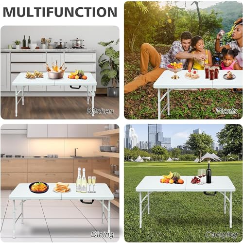 4ft White Plastic Folding Table with Carry Handle Y25052
