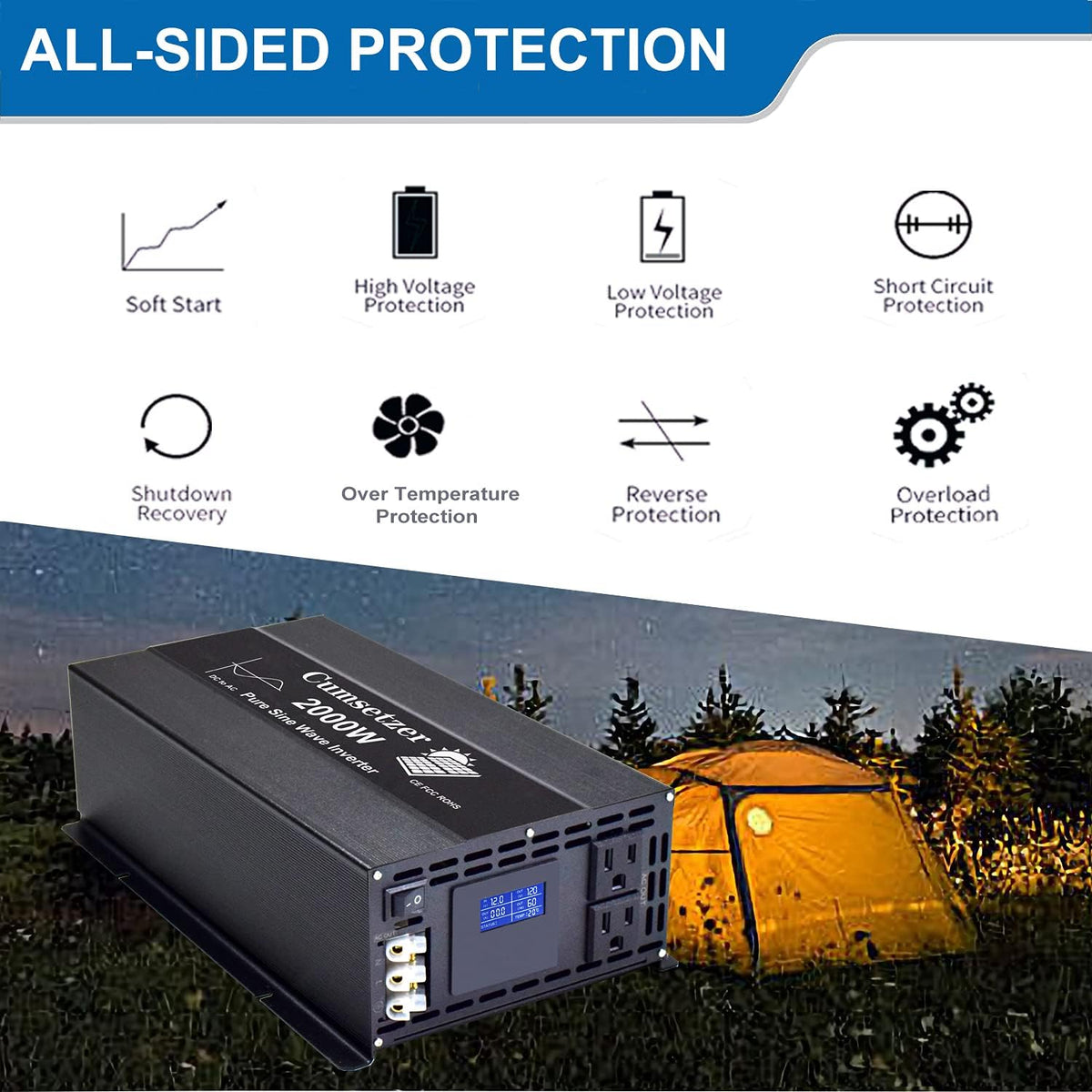 2000W 24V Pure Sine Wave Power Inverter with Dual US Outlet S7771