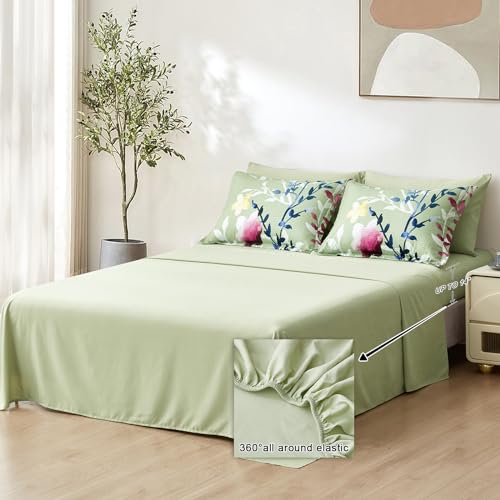 Sage Green King Floral Comforter Set with Sheets and Pillowcases R339