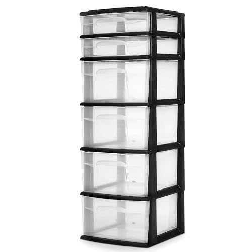 White 6-Tier Clear Plastic Storage Drawer Tower S451264
