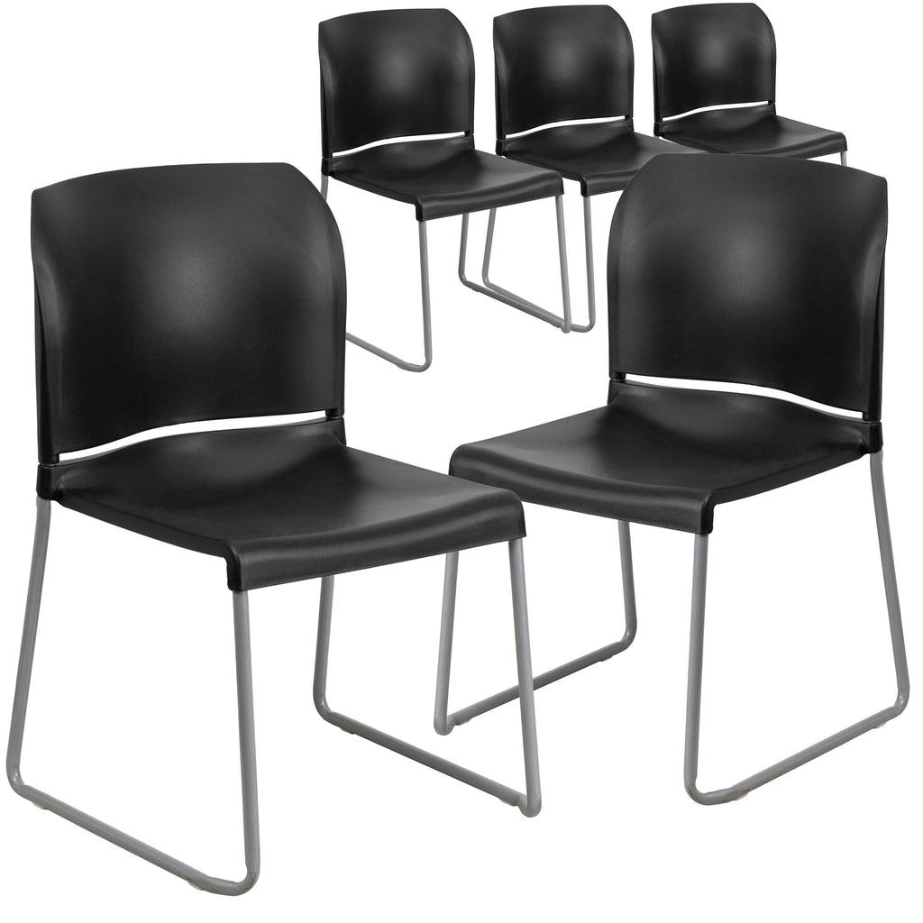 Black 5 Pk. Stack Chair with Sled Base A740005