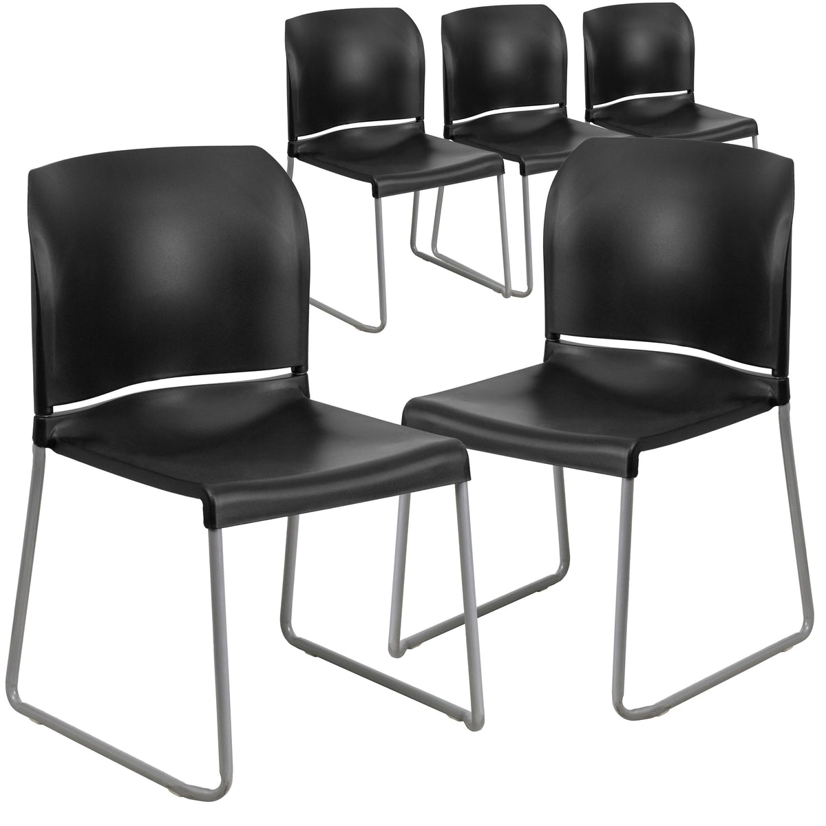 Black 5 Pk. Stack Chair with Sled Base A740005