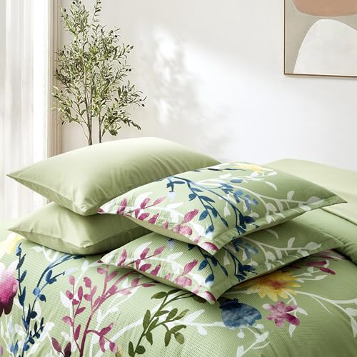 Sage Green King Floral Comforter Set with Sheets and Pillowcases R339