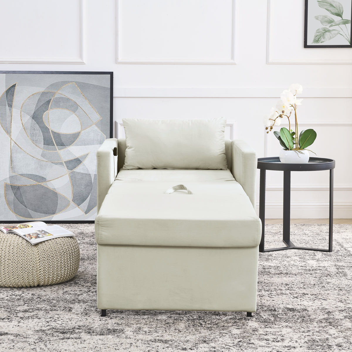 Beige Velvet Convertible Chair Bed B491