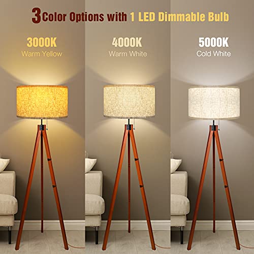 Flaxen Wood Tripod Floor Lamp with E26 Lamp Base P664