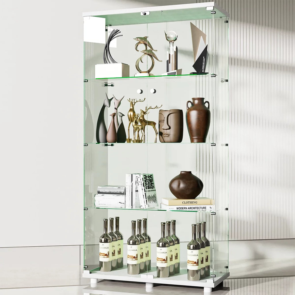 White Two-door Glass Display Cabinet with Locks G540347