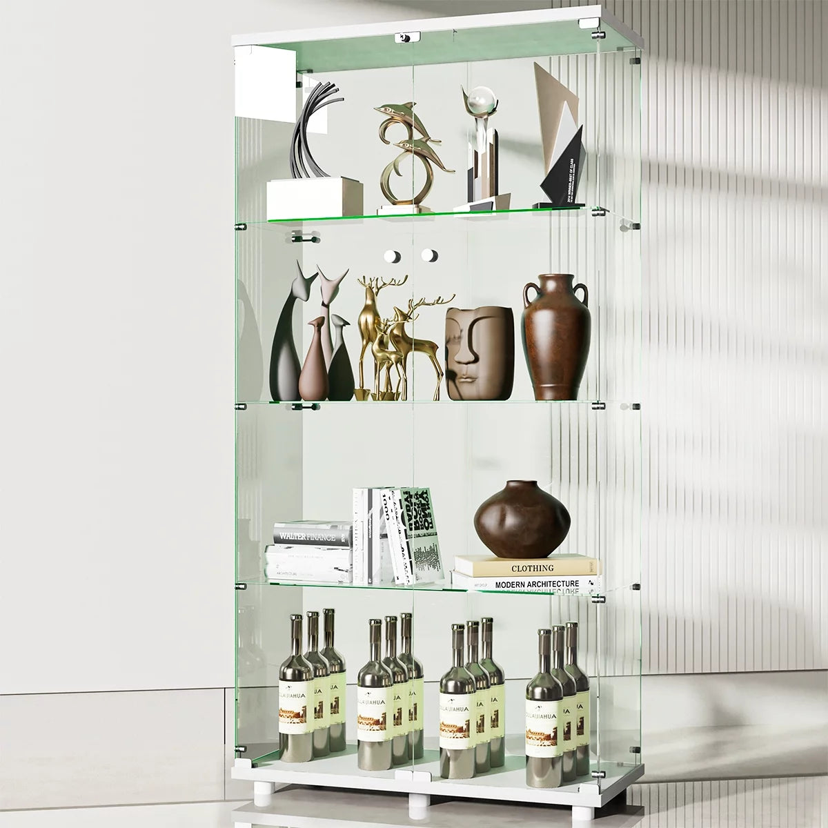 White Two-door Glass Display Cabinet with Locks G540347