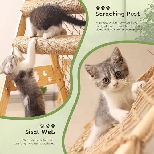 Cat Tower with Hammock Sisal Ball Solid Wood Cat Tree W8825