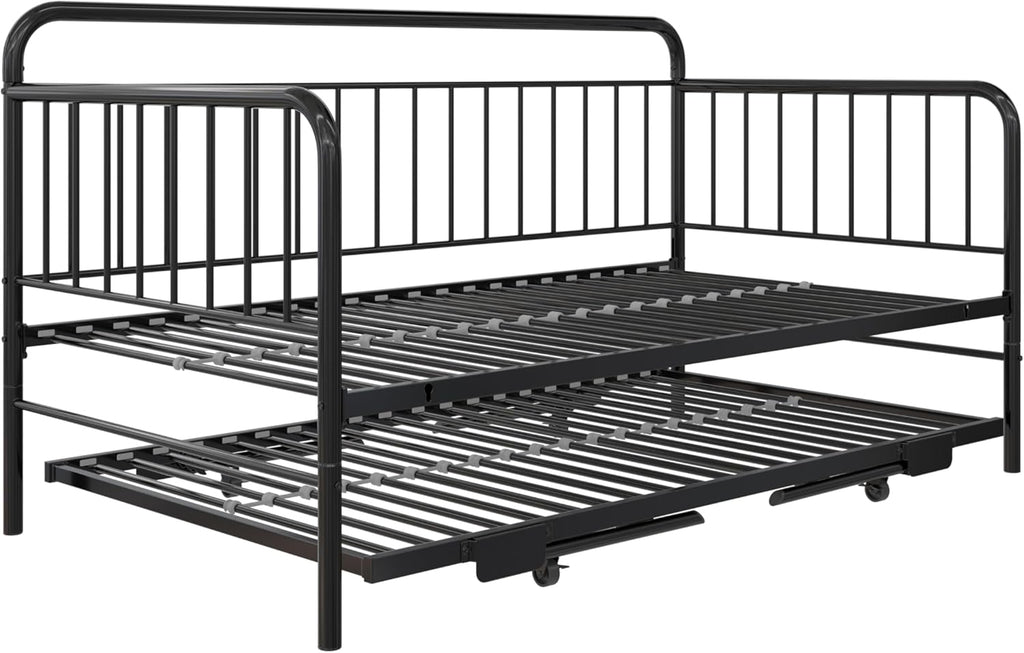 Black Metal Twin Daybed with Pop Up Trundle Bed B2797