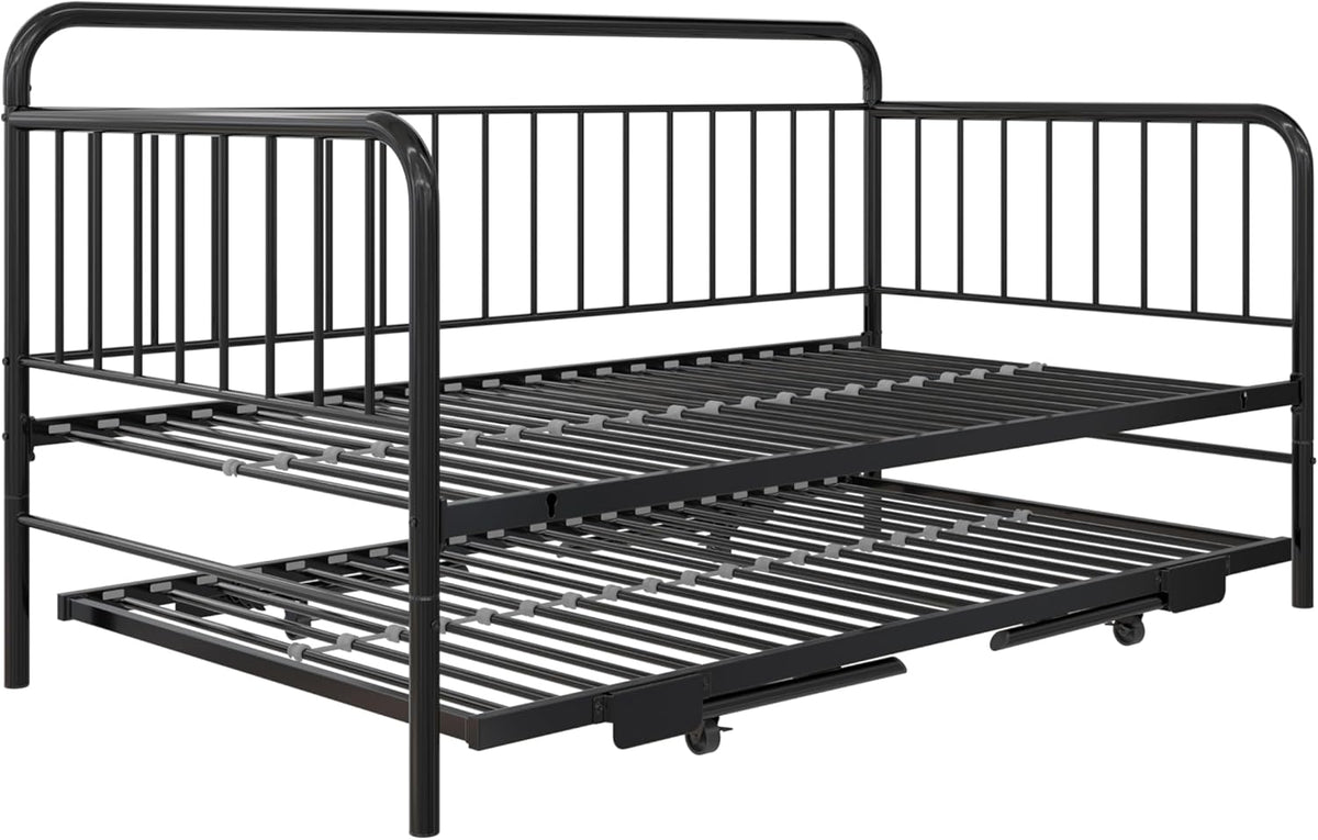 Black Metal Twin Daybed with Pop Up Trundle Bed B2797