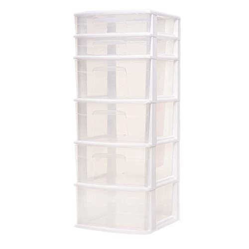 White 6-Tier Clear Plastic Storage Drawer Tower S451264