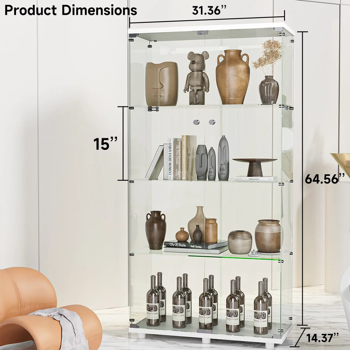 White Two-door Glass Display Cabinet with Locks G540347