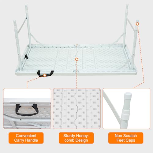 4ft White Plastic Folding Table with Carry Handle Y25052