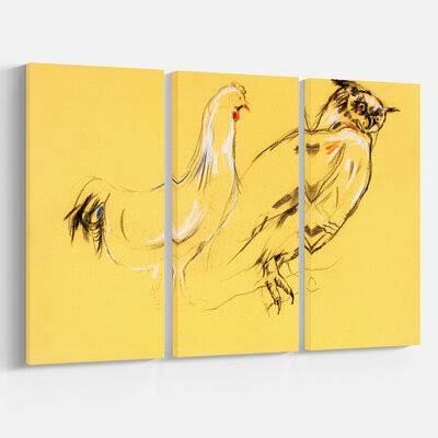 Owl and Rooster Oil Painting Print Multi-Piece Wrapped Canvas M853