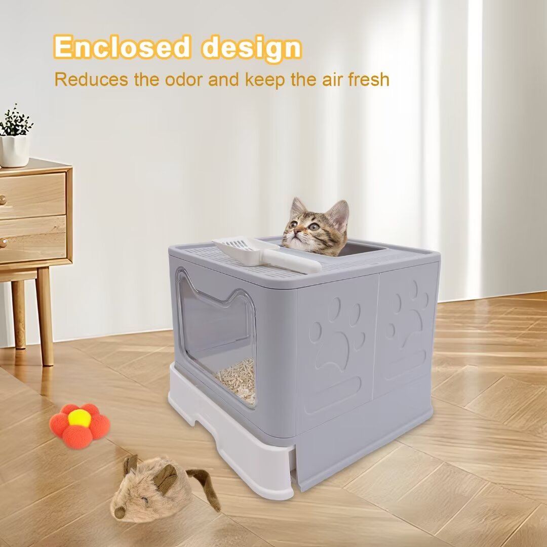 16.14" Foldable Enclosed Cat Litter Box with Lid C8113