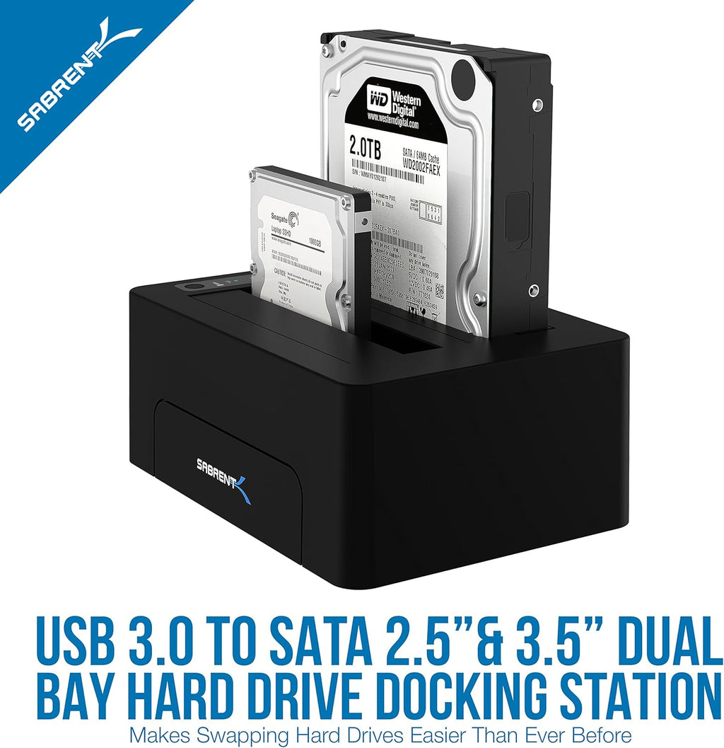 USB 3.0 to SATA Dual Bay External Hard Drive Docking Station for 2.5 or 3.5in HDD SSD with Hard Drive Duplicator Cloner Function 10TB Support Pack of 2 B9013