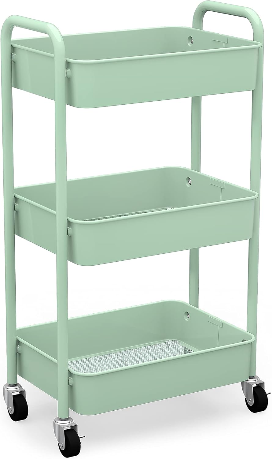 3-Tier Rolling Metal Storage Organizer Cart with Caster Wheels, White I845