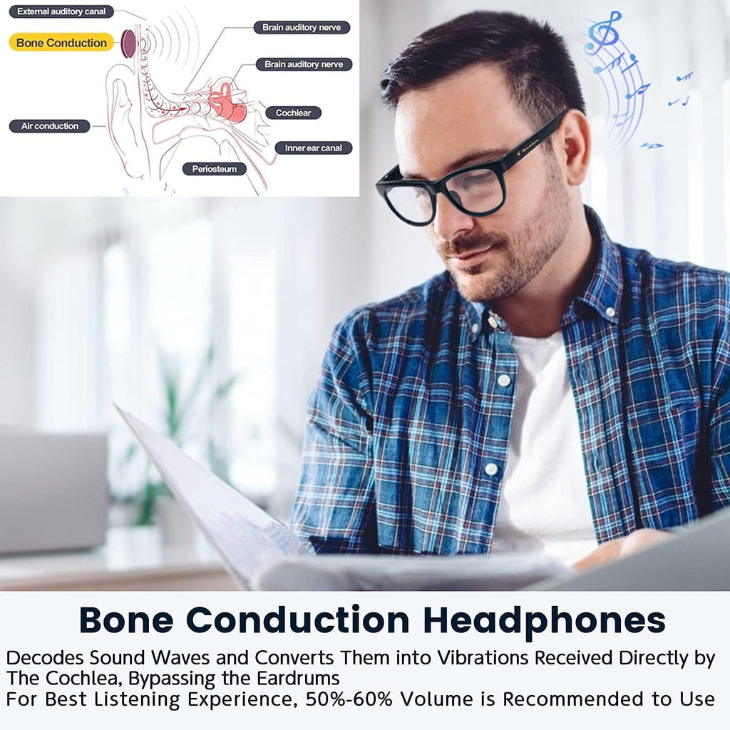 Bone Conduction Glasses Open-Ear Headphones Bluetooth Photochromic Sunglasses Anti Blue Ray IP6 Waterproof Audio Glasses B585414