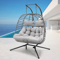 Double Egg Swing Chair with Stand, Hand Made Rattan Wicker, Metal Frame D7907