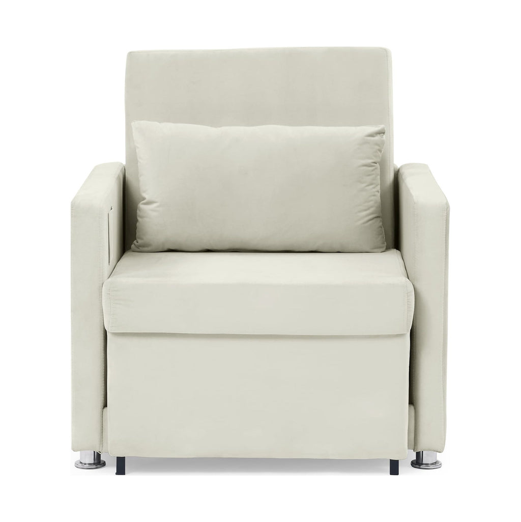 Beige Velvet Convertible Chair Bed B491
