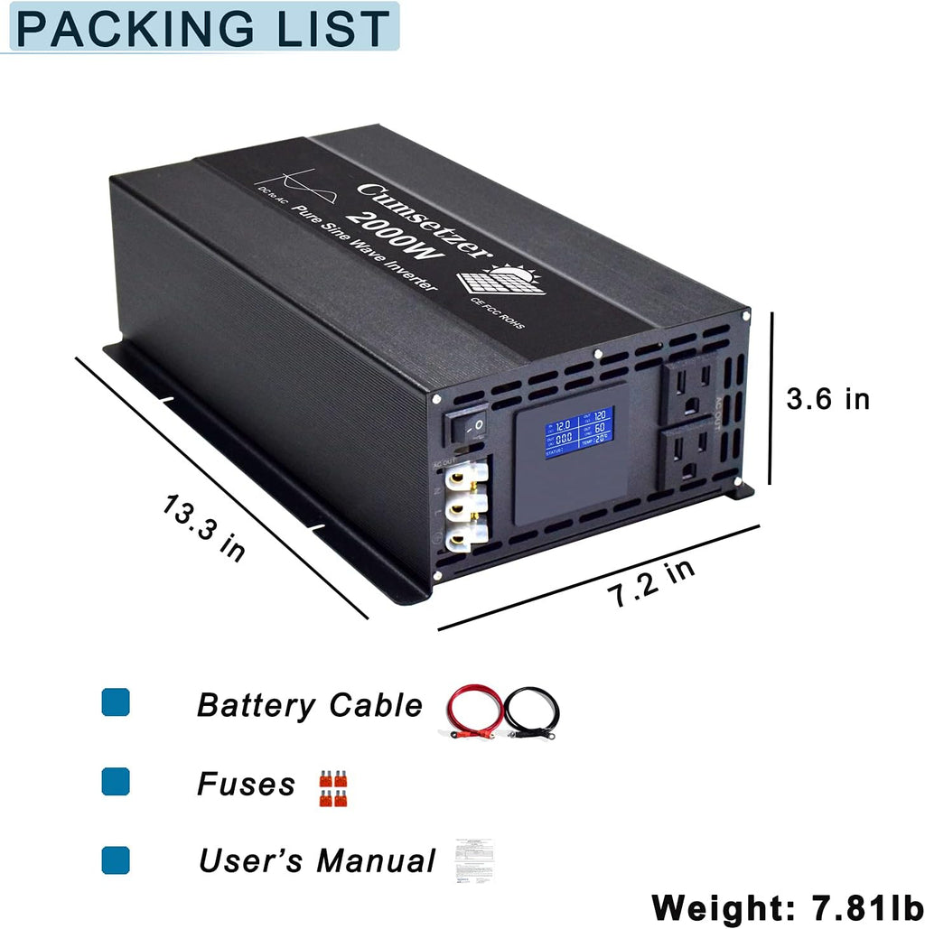 2000W 24V Pure Sine Wave Power Inverter with Dual US Outlet S7771