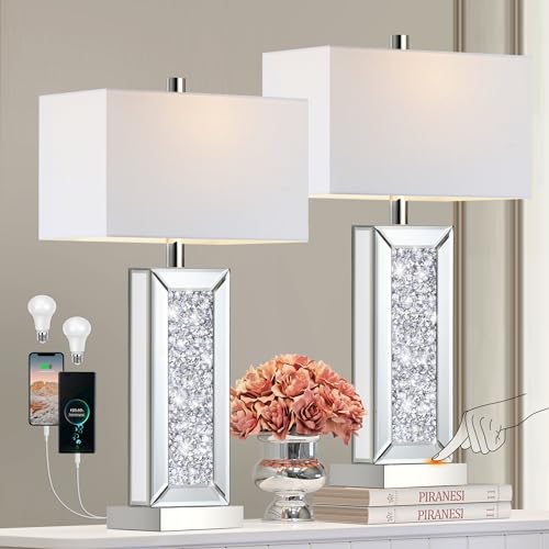 White Fabric Shade Table Lamp Set of 2 C563
